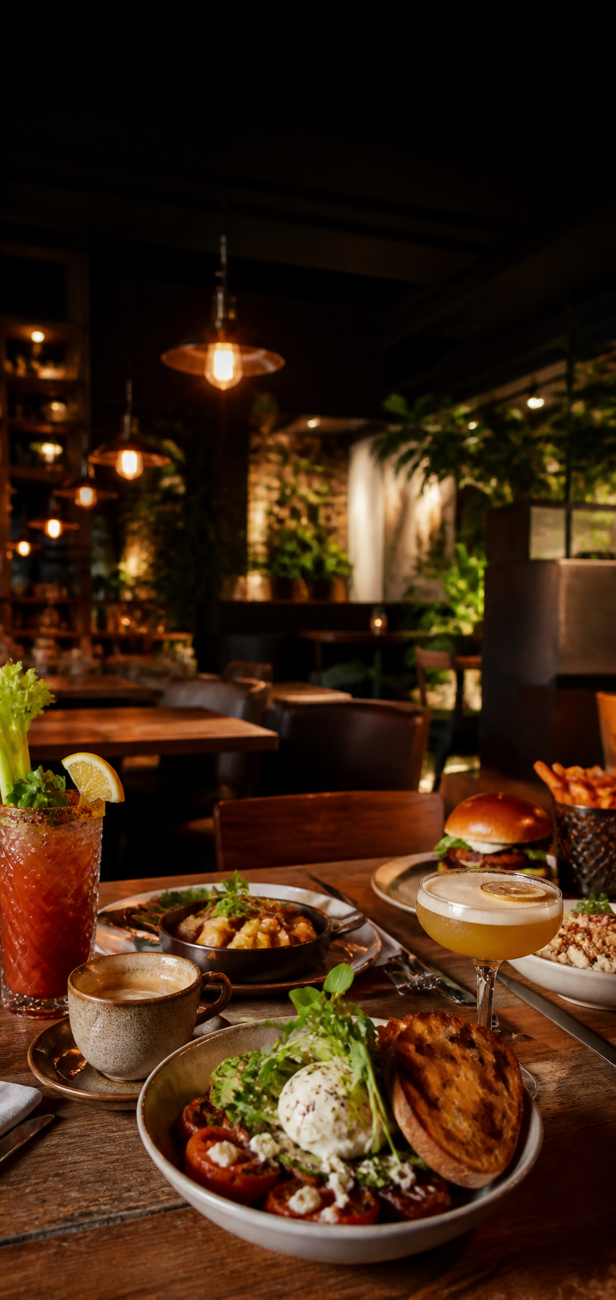 Brunch, cocktails and casual dining table